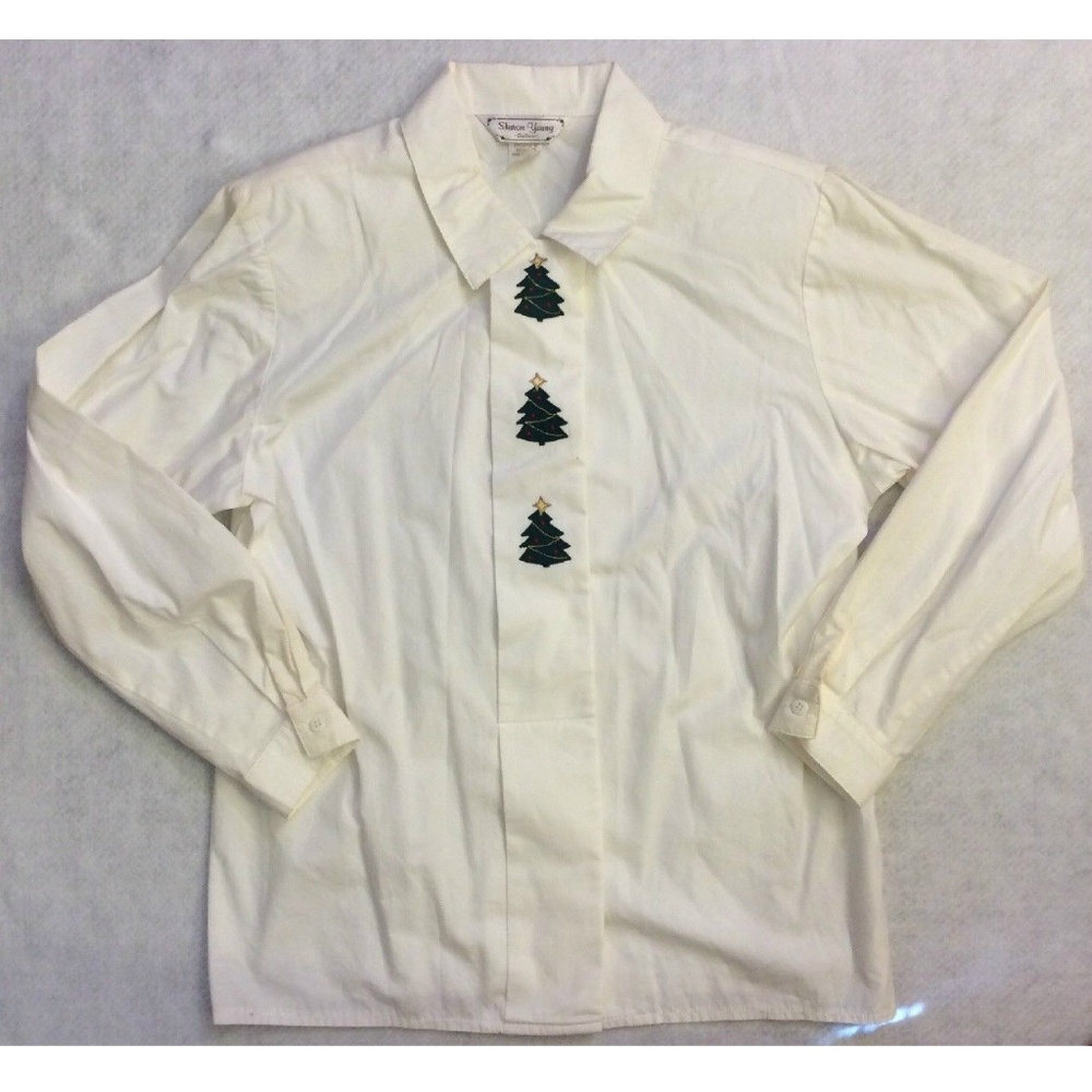 Vintage Sharon Young Blouse Shirt Sz 12 Embroidere